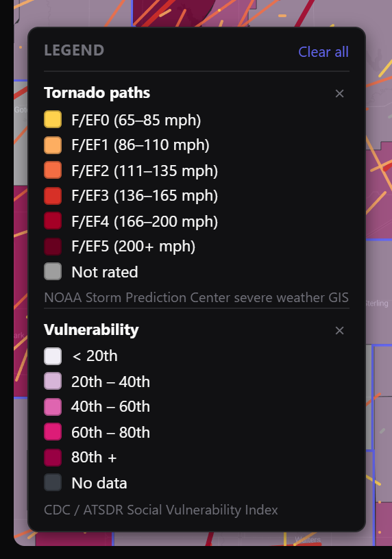 The legend widget at the bottom left of the map