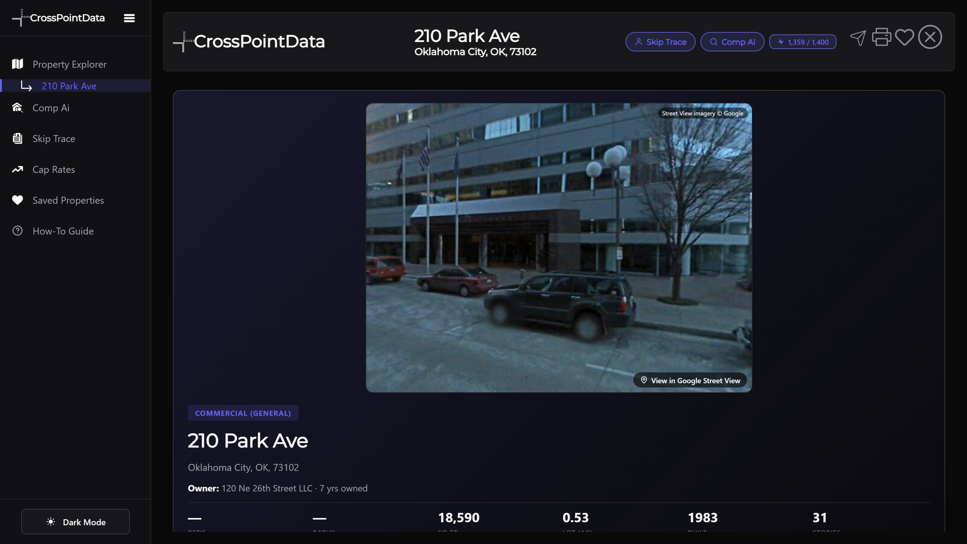 An open property record with header shortcuts