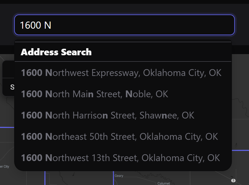The Property Search box above the map